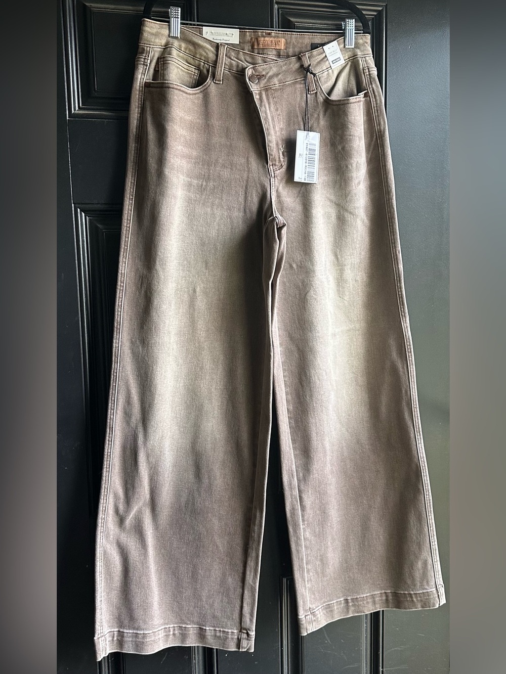 Judy Blue Mocha Dyed Wide Leg Criss Cross Jeans - Size 14W - Picture 4 of 5